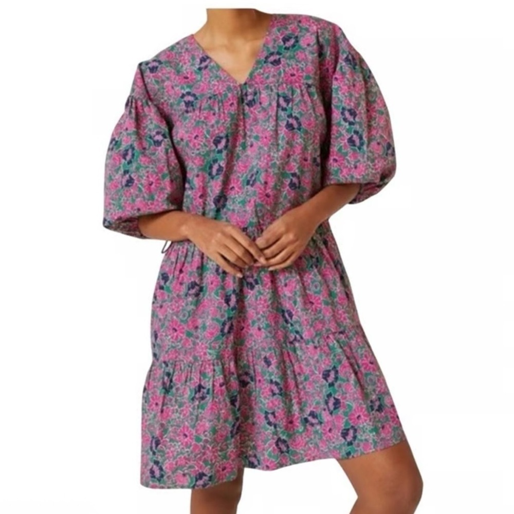 Anthropologie Sundry Ditzy Floral Cotton Dress Tiered Balloon Sleeve Size 1 (S) - Picture 3 of 11